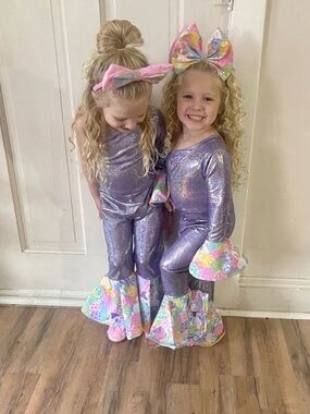 Girls' Sparkle Lavender Dance Costume with Pastel Ruffle Bells